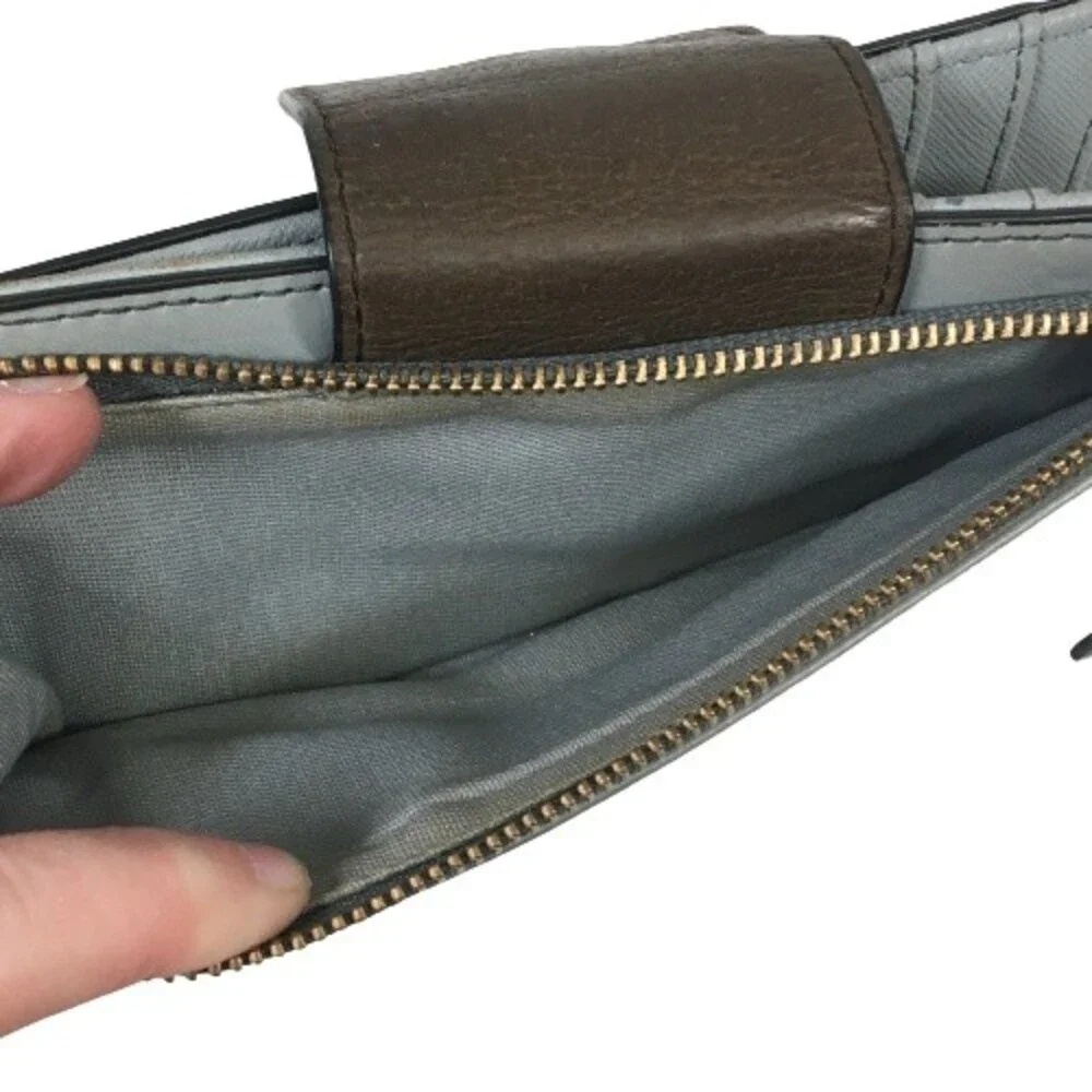 FOSSIL Colorblock Leather Wallet Credit Card Clutch Gray Peach Red & Yellow